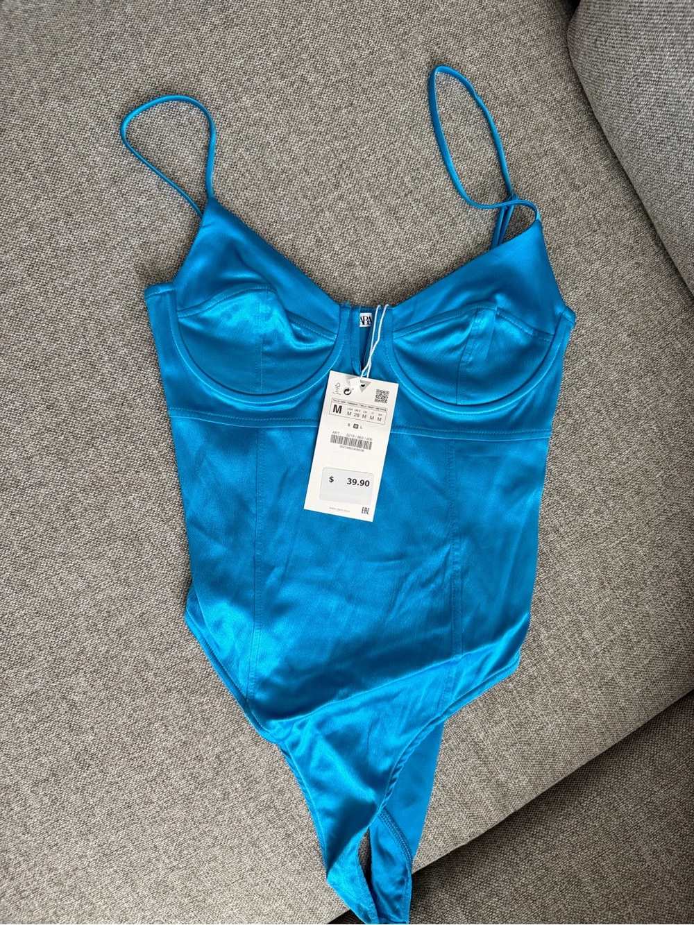 Zara Bright Blue Satin Underwire Bodysuit
